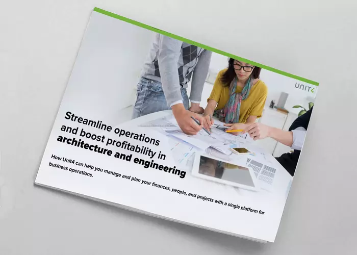 Omslagsbilde for e-bok om hvordan Unit4 støtter arkitektur- og ingeniørfirmaer