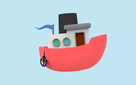 Darstellung eines Spielzeugbootes mit rotem Rumpf