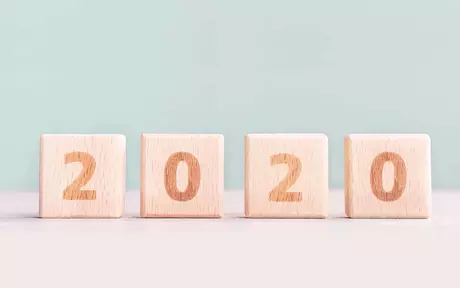 the year 2020 shown using wooden blocks