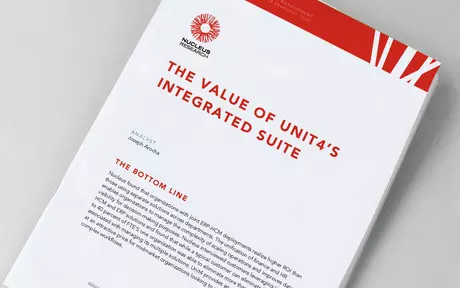 Forsidebilde av Nucleus-rapporten «The Value of Unit4’s Integrated Suite» (Verdien av Unit4s integrerte suite)