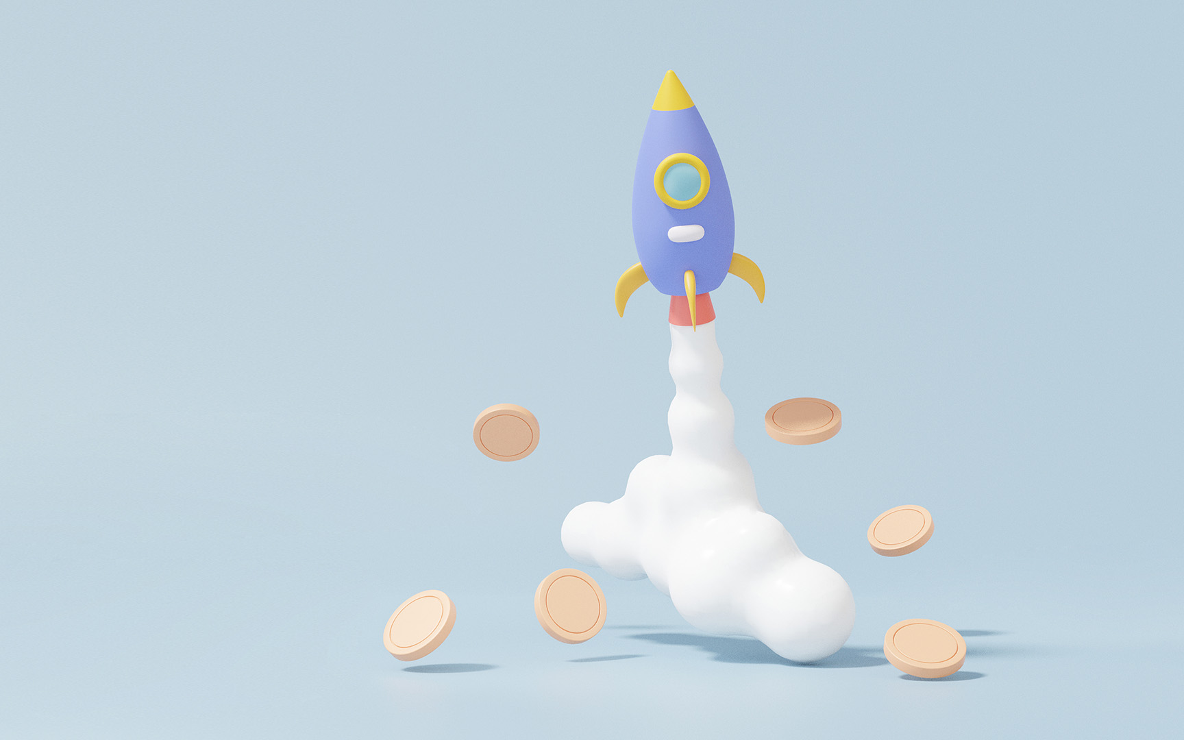 rocket launching, coins falling