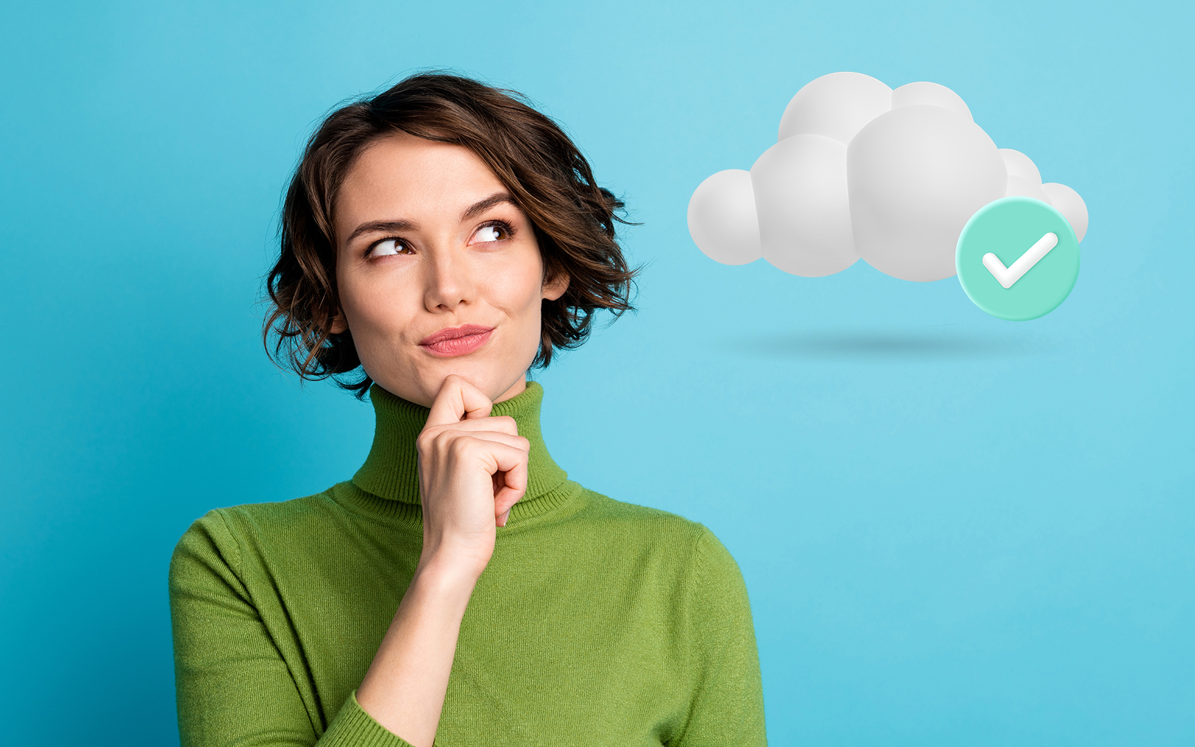 Thinking woman looking at a cloud