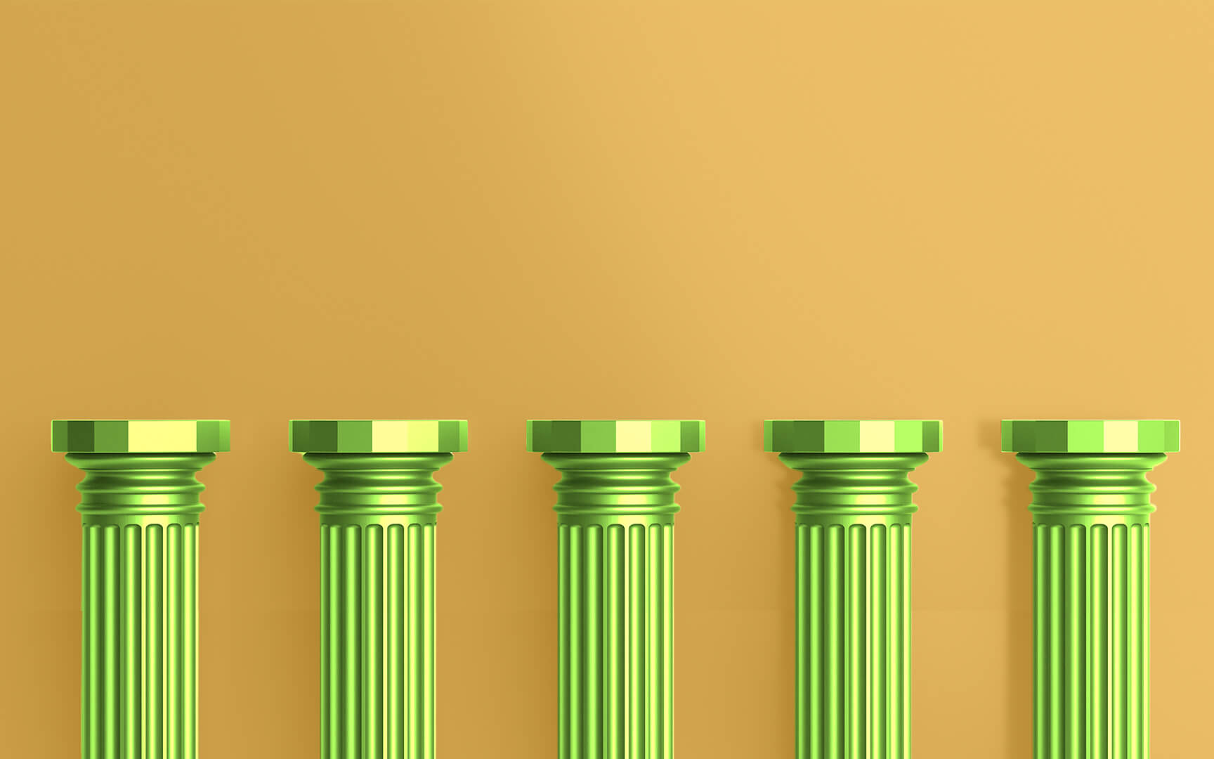 5 green pillars in yellow background