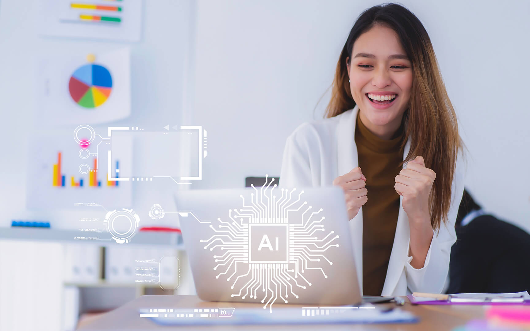 woman smiling for her laptop