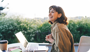 young woman with short hair smiling