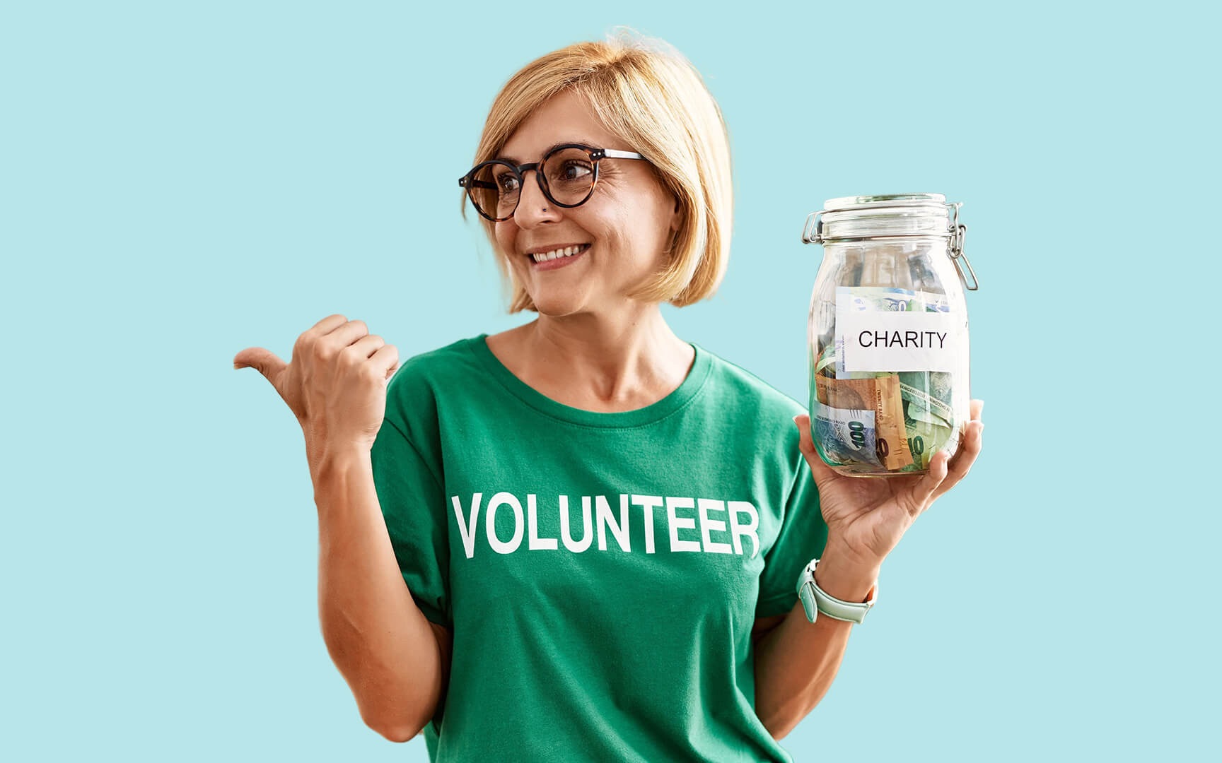 woman with a volunteer t-shirt