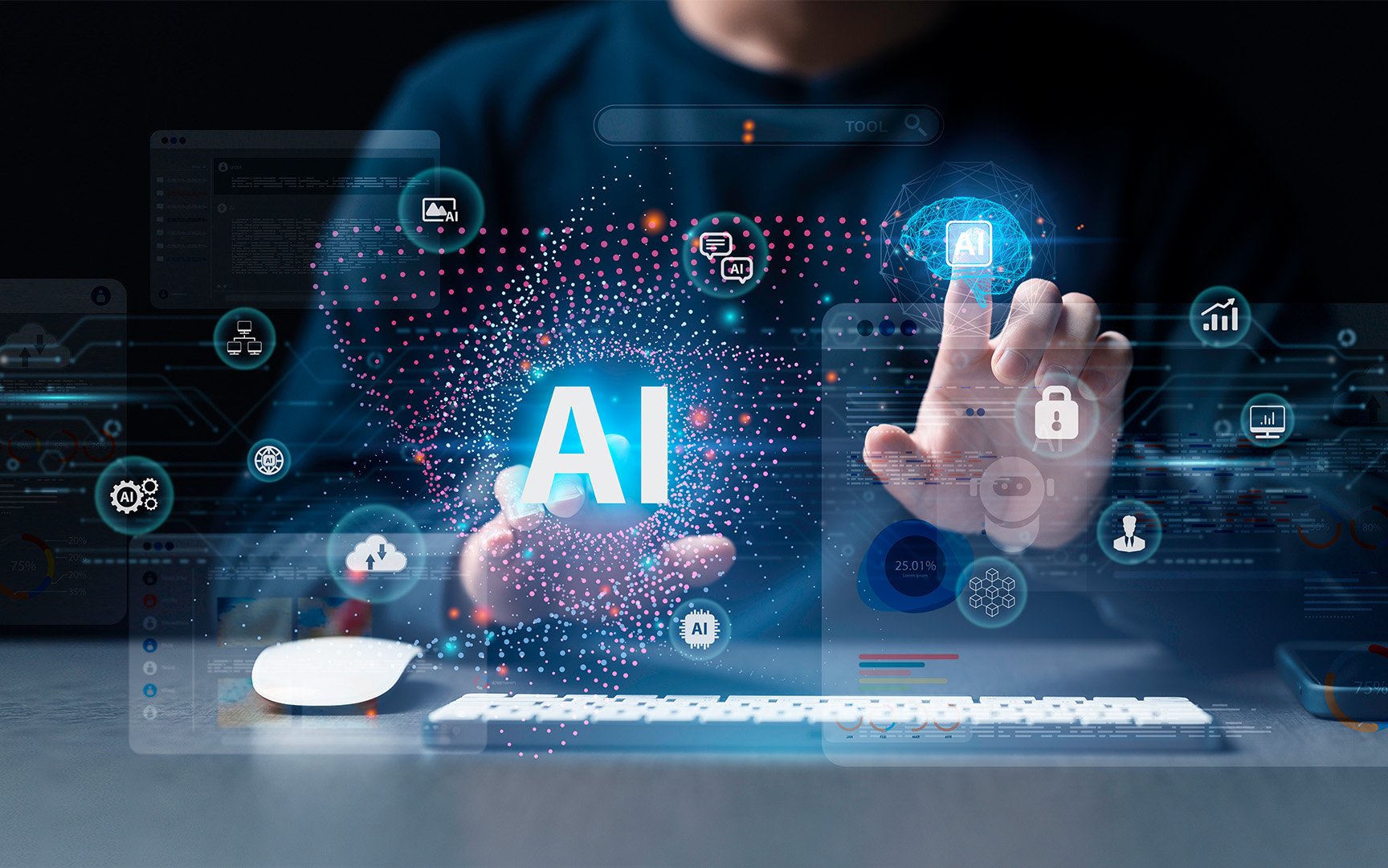 ai with a man touching a screen