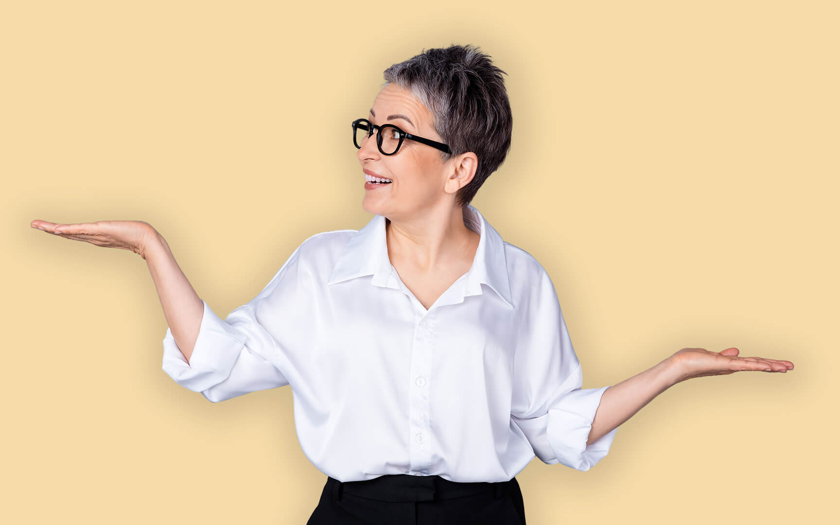 old woman with arms open