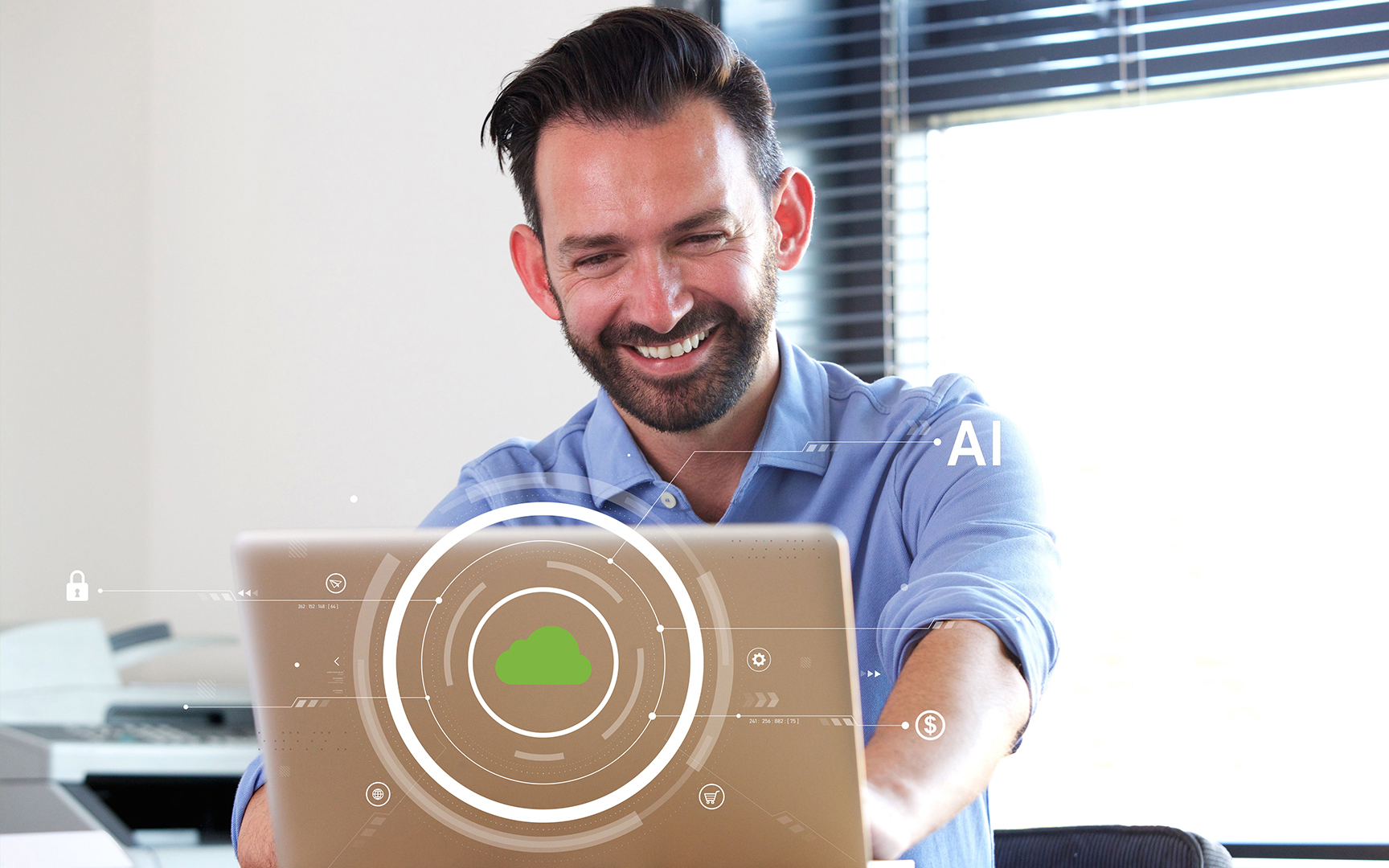 men smiling to the laptop
