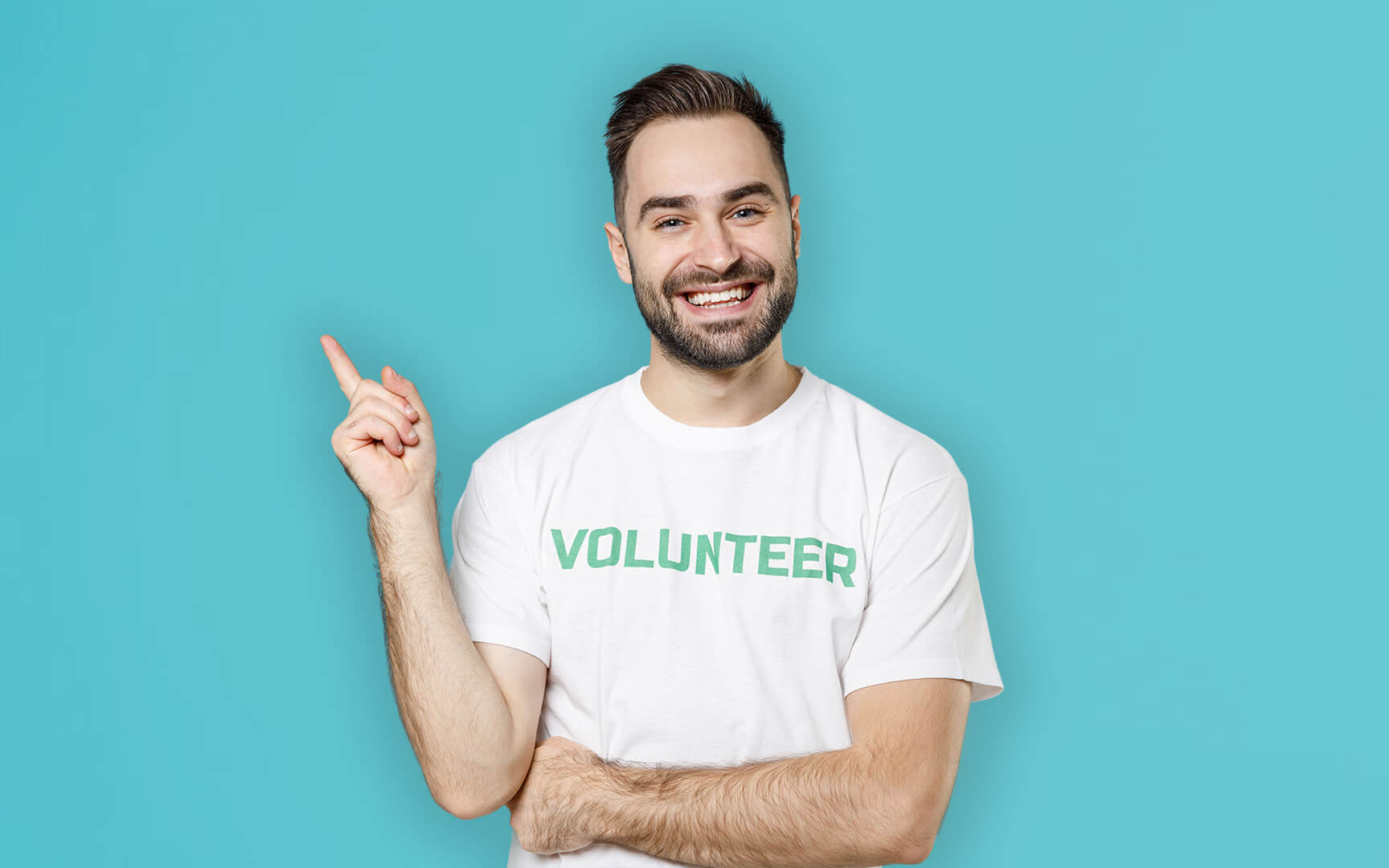 men pointing using a volunteer t-shirt