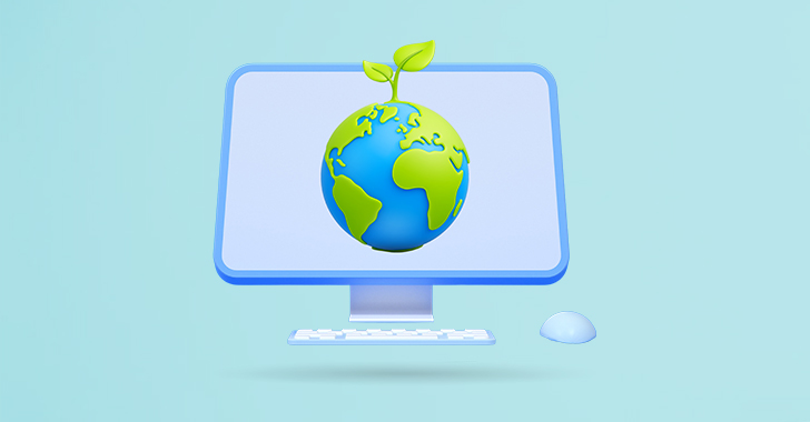 A computer monitor displays a green Earth with a sprout on top