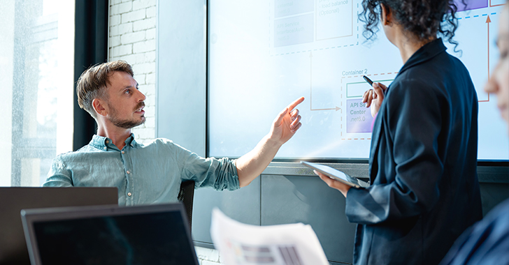 A collaborative business meeting in a modern office.