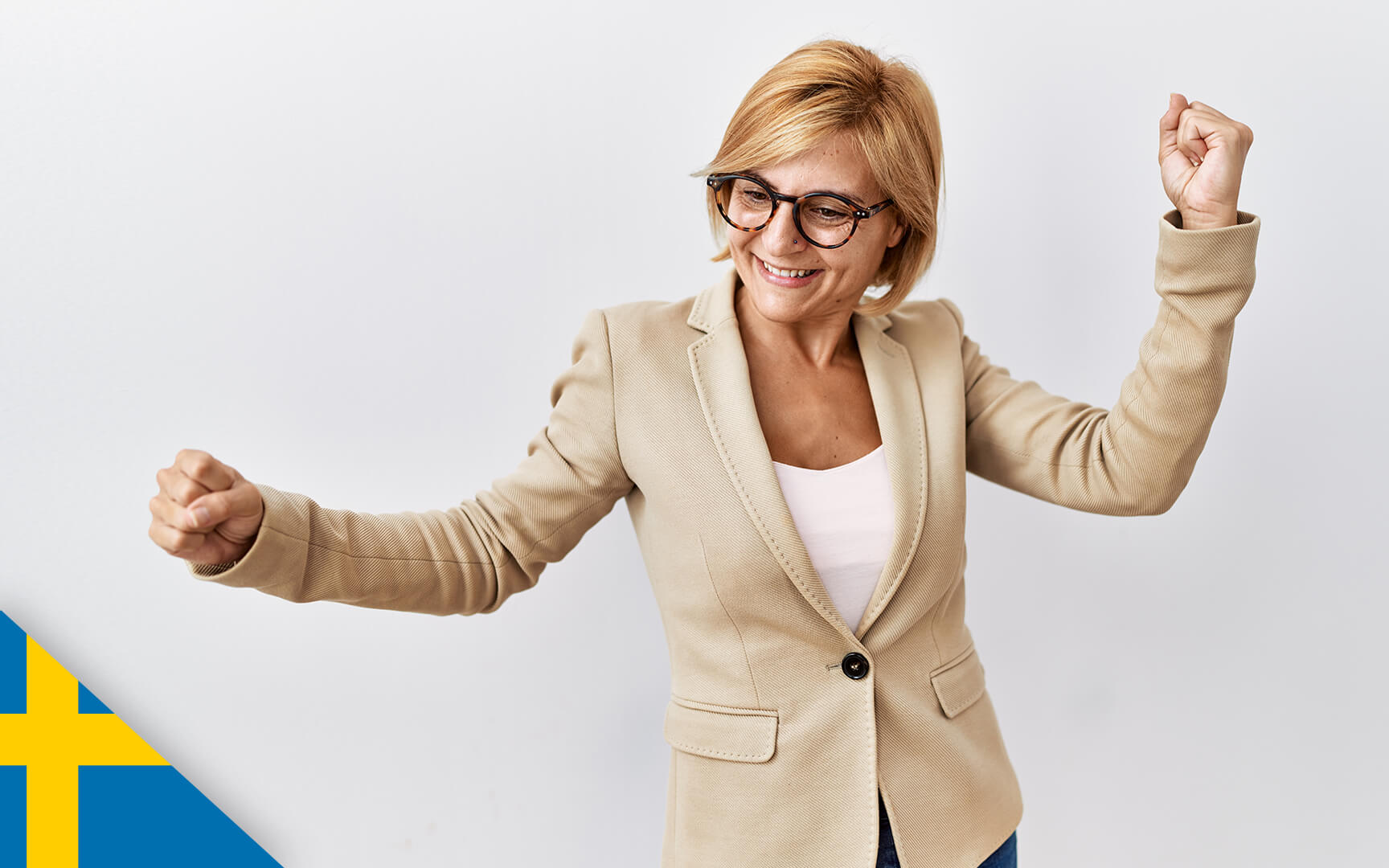 Dancing woman in business attire