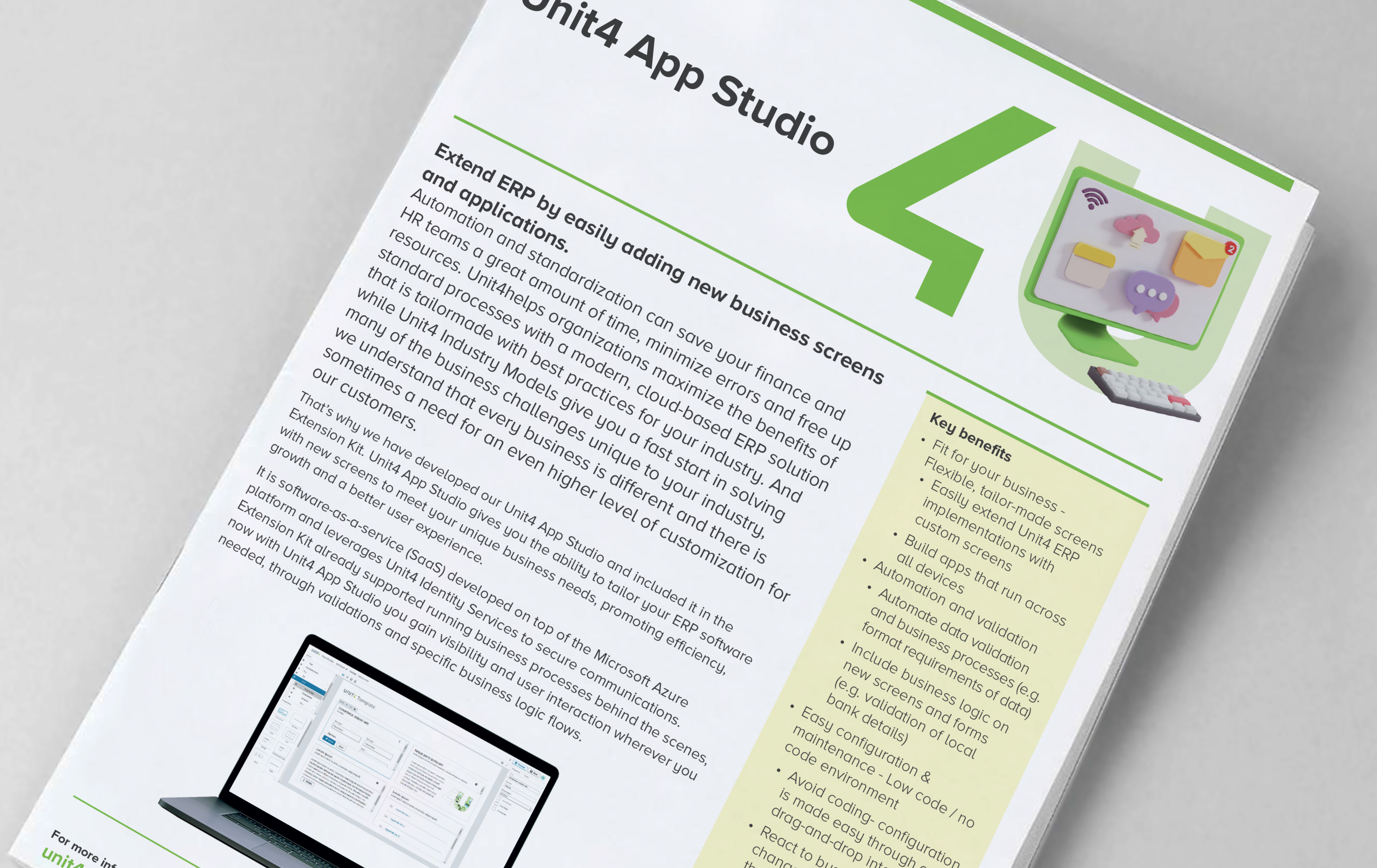 Unit4 App Studion kaksisivuisen esitteen kansikuva