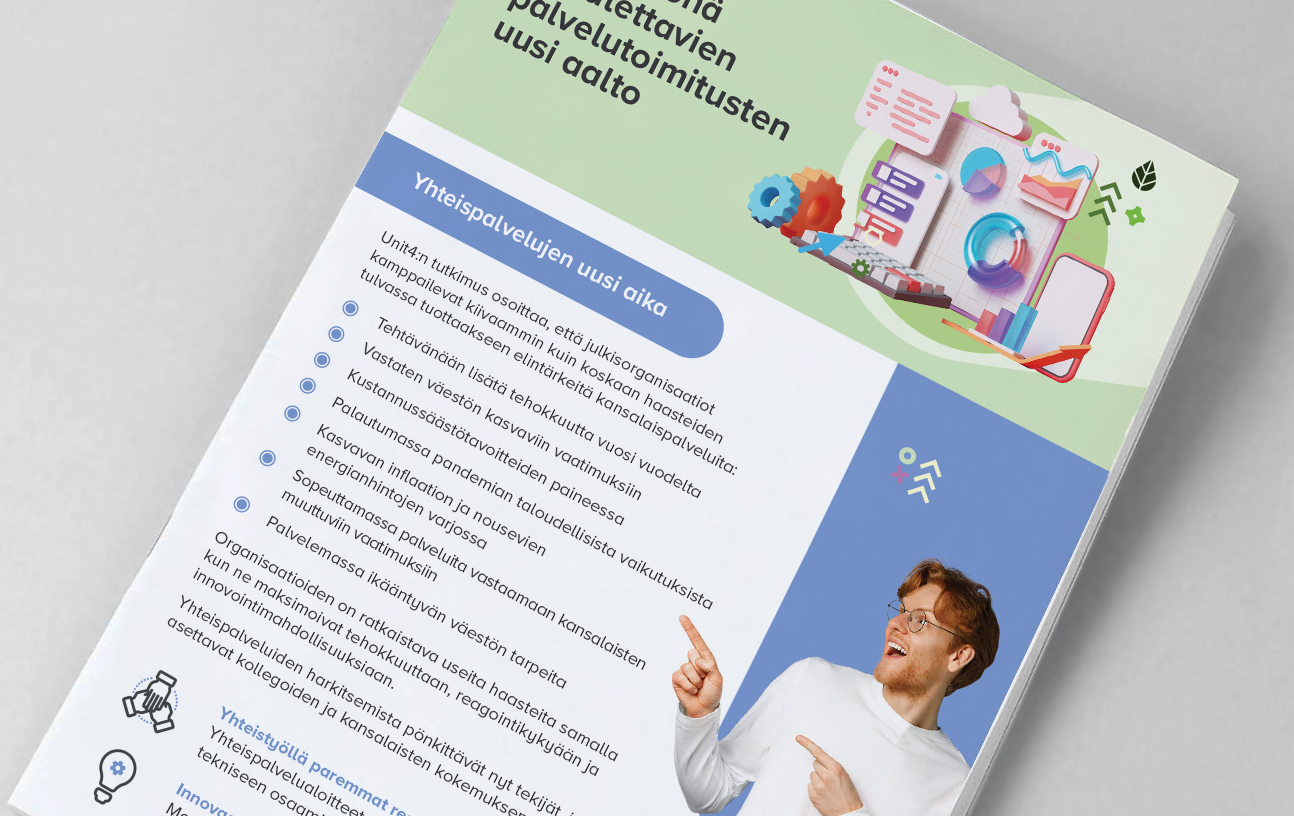 Kansikuva julkisen sektorin infografiikalle "Mukana yhteistyönä toimitettavien palvelujen uudessa aallossa"