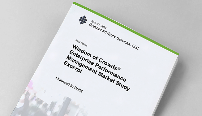 Lataa koko raportti napsauttamalla tätä painiketta ja lue lisää Unit4:n tuloksista Dresnerin ”Wisdom of Crowds” Enterprise Performance Management Market Study-raportissa. 