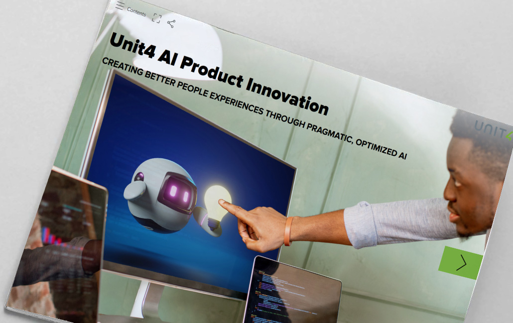 Napsauttamalla tätä voit lukea e-kirjan: Unit4:n tekoälytuoteinnovaatiot