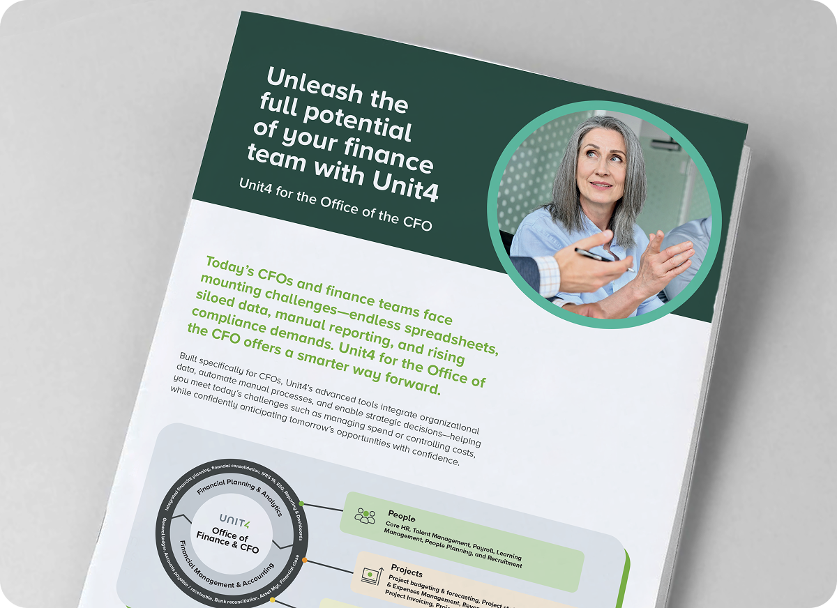 Napsauttamalla tätä voit lukea yleiskatsauksen: Unleash the full potential of your finance team with Unit4 (Vapauta taloustiimisi koko potentiaali Unit4:n avulla)