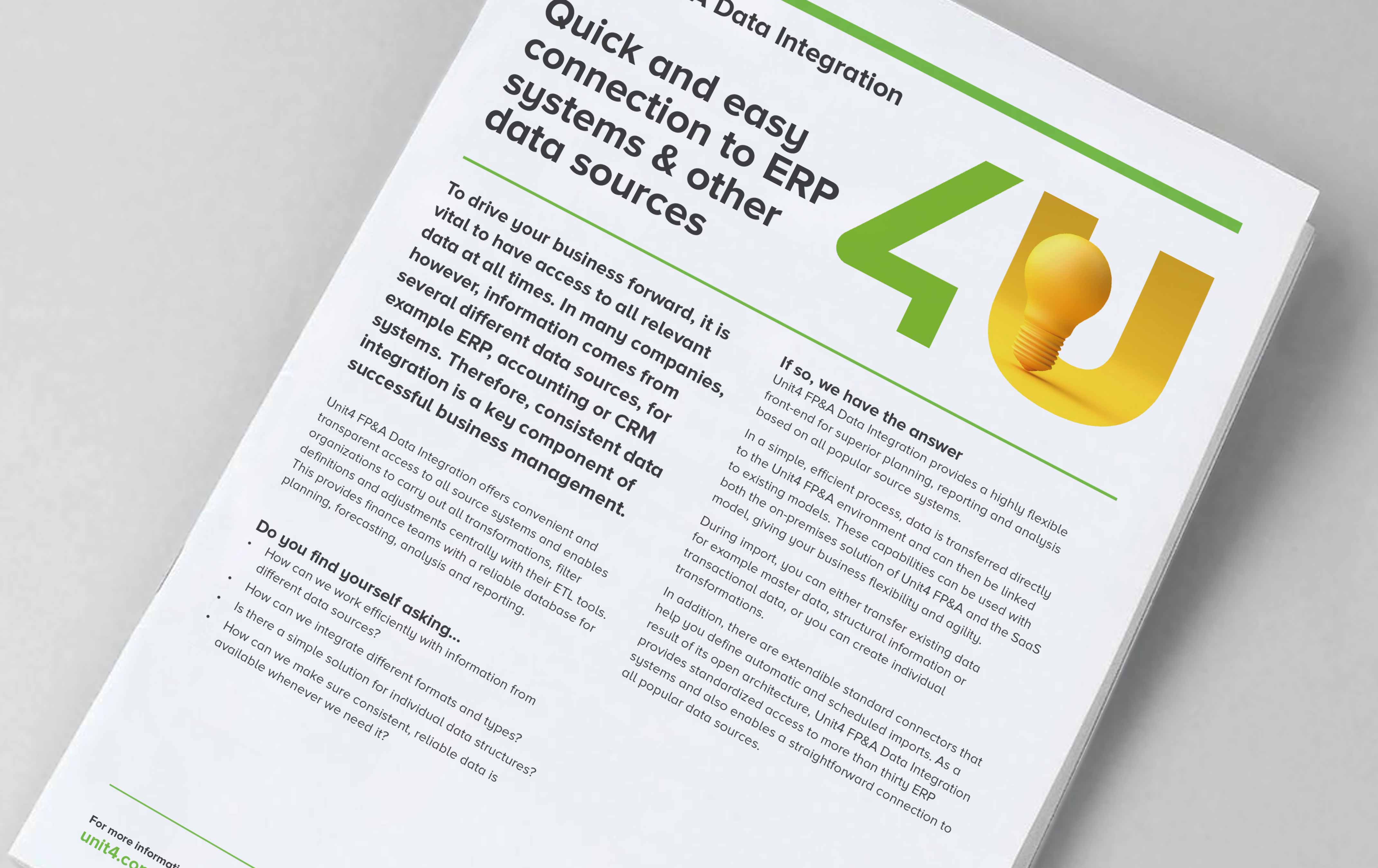 Cover image for 2-page overview of the Unit4 FP&A data integration capabilities