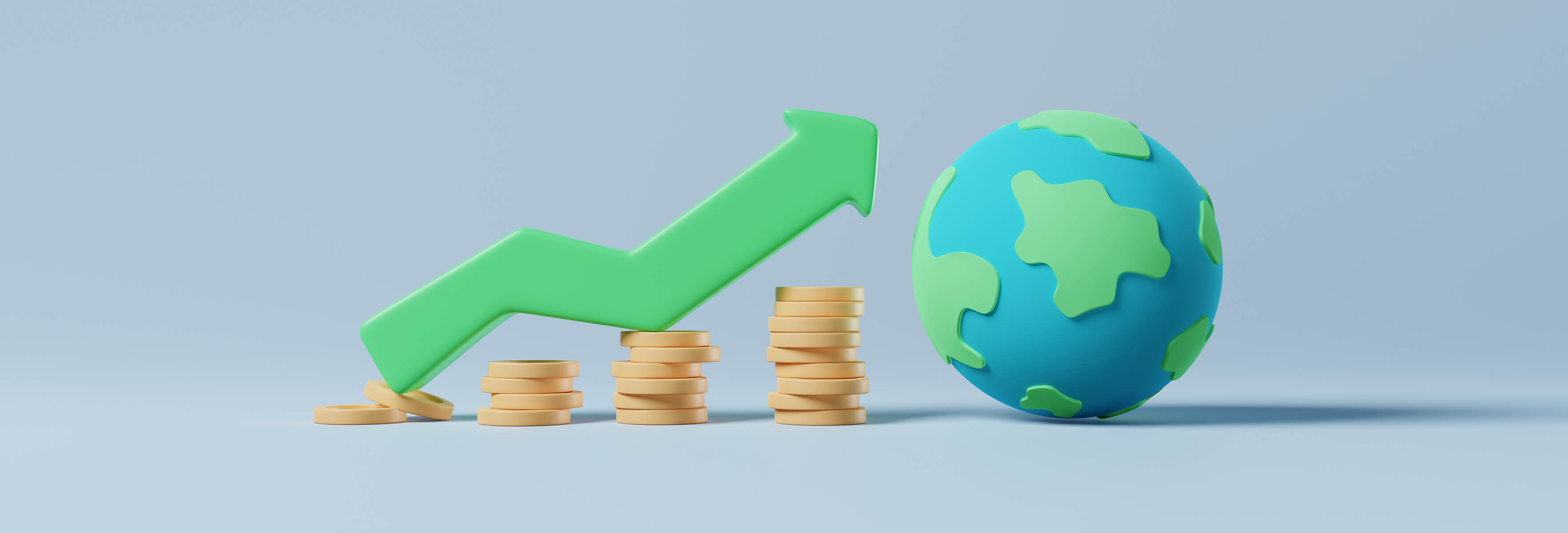 graph growing with coins and planet earth