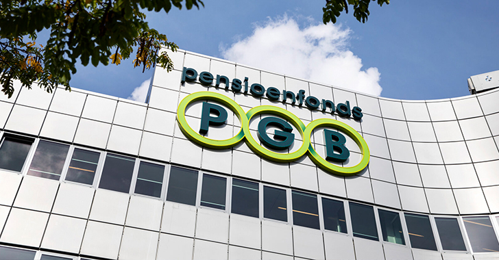 Exterior view of the PGB Pensioendiensten office building with the PGB logo prominently displayed on a modern glass and metal façade.