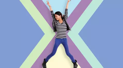 Woman standing in "X" shape on ERPx background