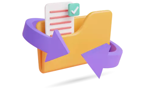3D icon of a folder with purple arrows