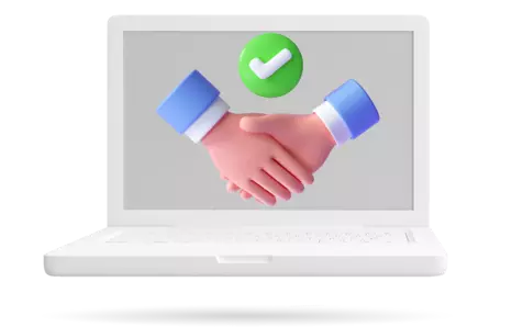 3D-afbeelding van een handdruk op een laptopscherm