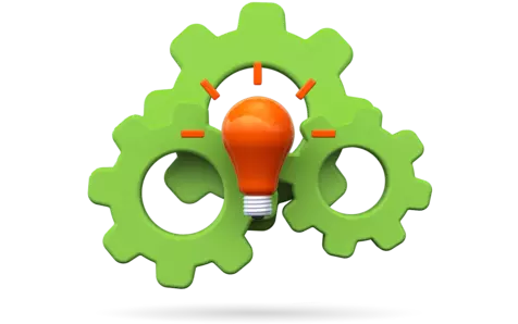 3D image of gears with a light bulb