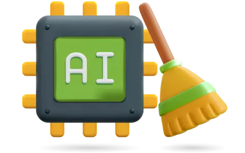 3D icon of a microchip and a broom