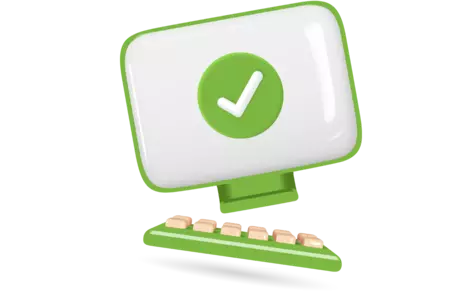 3D icon of a computer screen with a green checkmark