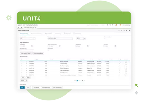 Skjermbilde som viser funksjonene for kompensasjonsplanlegging i Unit4 Salary Review