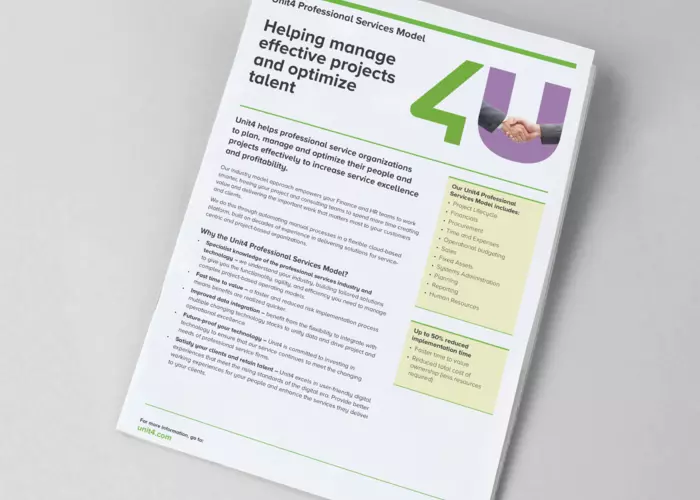 Image de couverture de la fiche d’information consacrée à l’approche Industry Model de Unit4 pour les sociétés de services