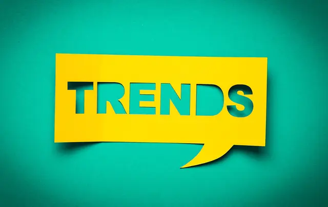 trends, yellow speech bubble, green background