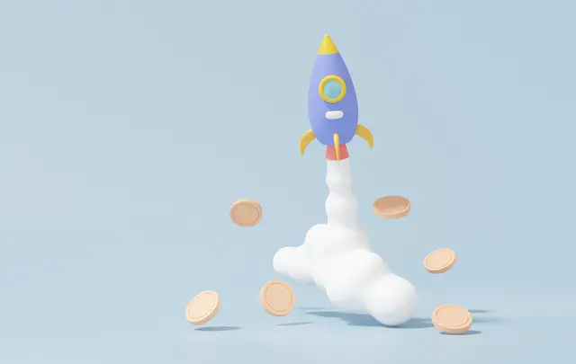 rocket launching, coins falling