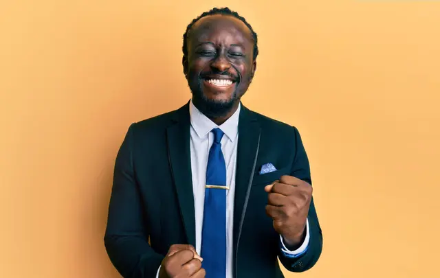happy person in suit