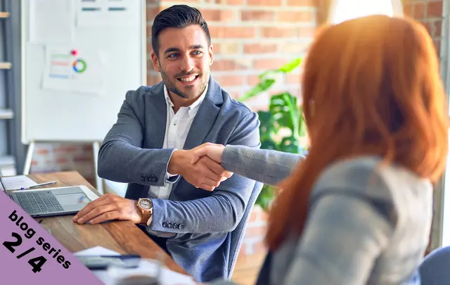 business men and woman shaking hands