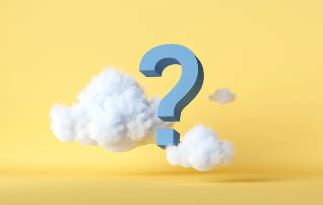 abstract 3d question mark and clouds on yellow background