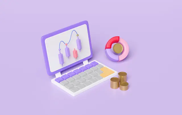 3d laptop computer with charts and graph