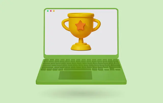 laptop with a trophy