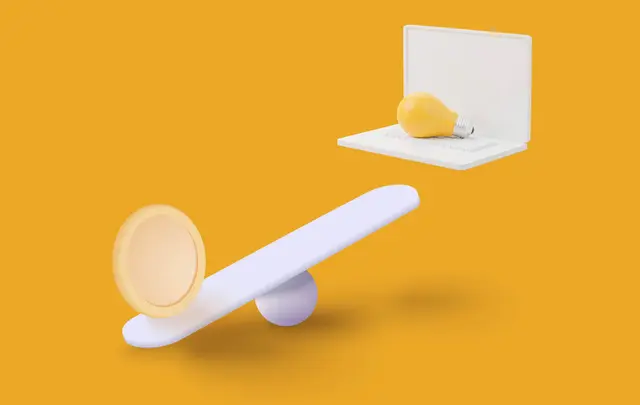 Coin on rolling pin yellow background