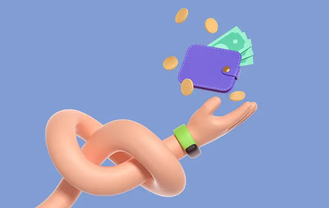 hand with a wallet with coins