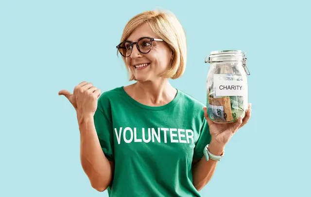 woman with a volunteer t-shirt