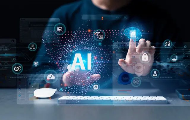 ai with a man touching a screen