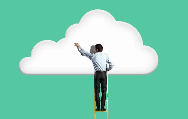 man climbing to cloud