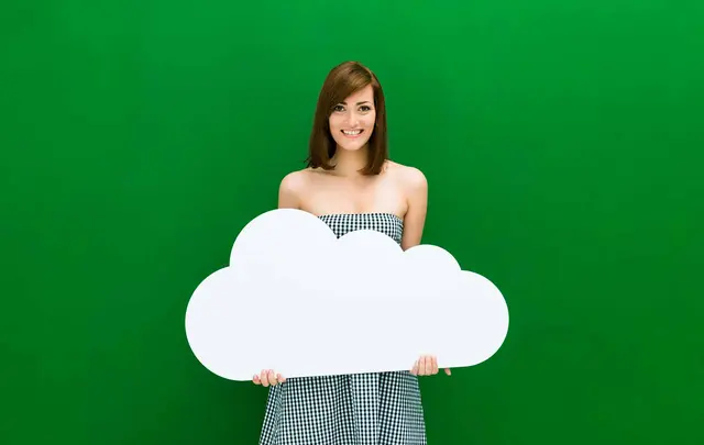 person with cloud green background