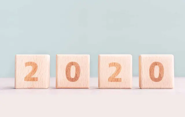 the year 2020 shown using wooden blocks