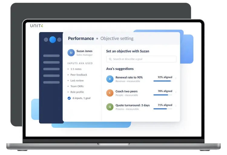 Screenshot showing the performance insights capabilities of Unit4 HCM