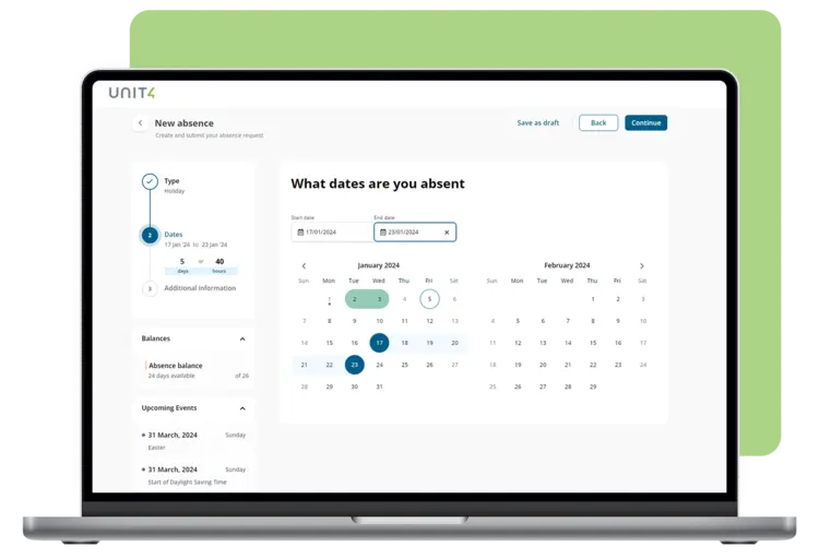 Screenshot showing how to streamline timesheet and absence management with Unit4 HCM