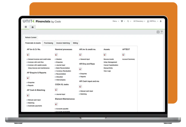 Screenshot, der einen Einblick in Unit4 Financials by Coda gibt